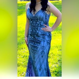 Prom dress- size 10 - Indigo color and navy lace- strap temp altered - worn once